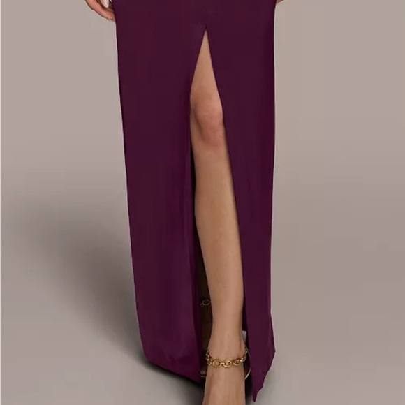 Donna Karan Satin,fully Lined,brooch Accent Waist Gown,Sz 12, New, Berry - Picture 3 of 9